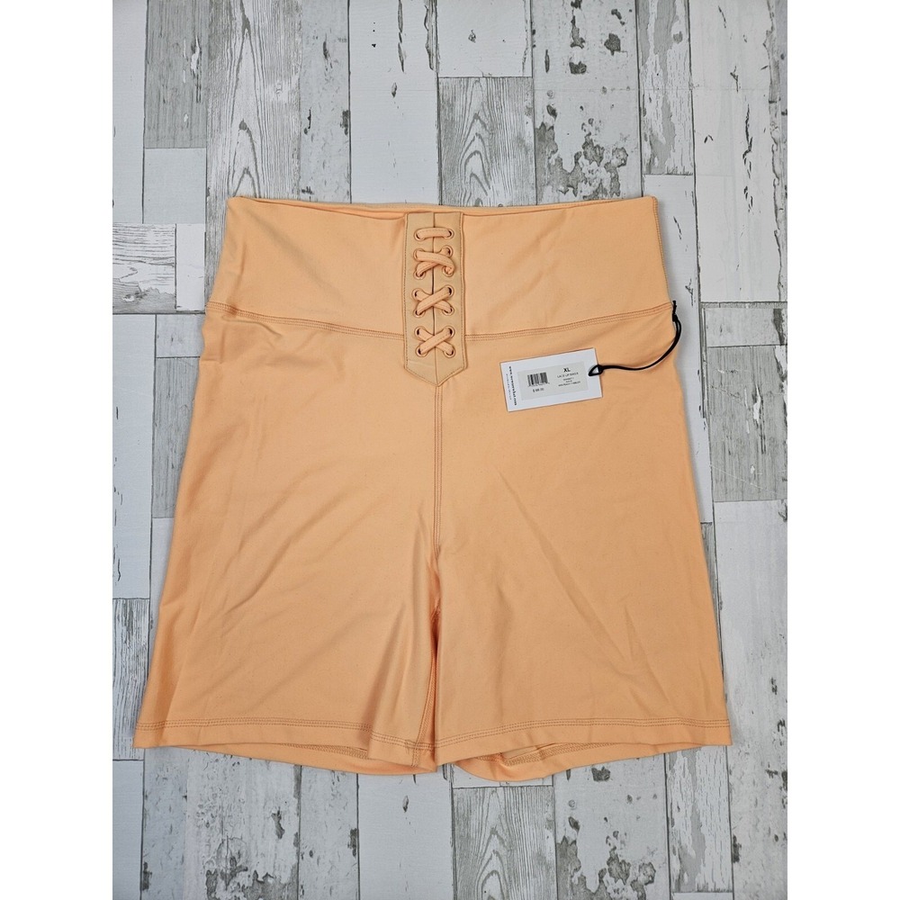 WeWoreWhat Womens Lace Up Biker Shorts Peach Cobbler Orange High Rise XL